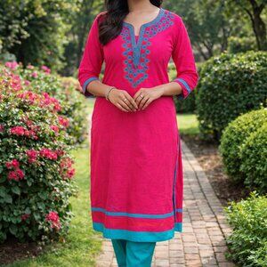Pink Embroidered Kurti | Indian Tunic Top | Indo Western Ethnic Wear